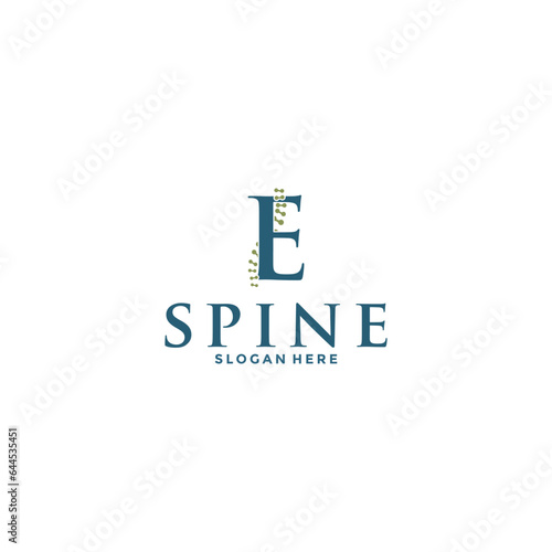 initial Letter E and spine logo vector, Chiropractic Logo design icon template