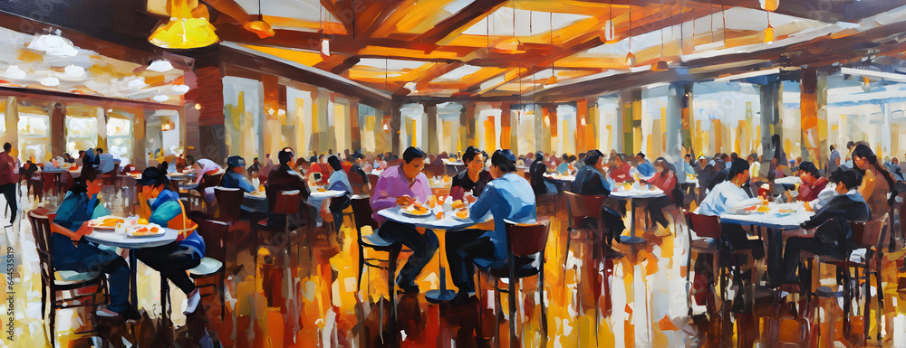 Cafeteria People Eating Digital Art