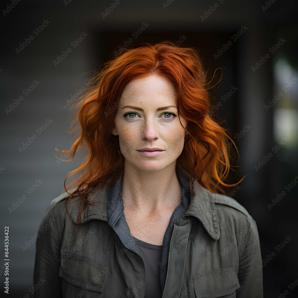 Beautiful woman with red hair standing outside Beautiful woman with red hair standing outside