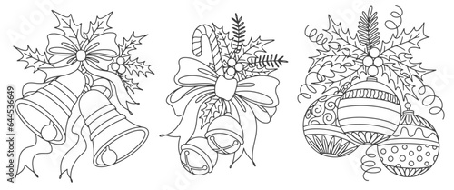Set of Christmas embriodery vector illustration, christmas bell line art vector illustration