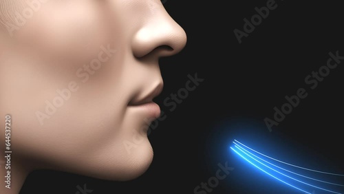 Breathing through the nose in 4K animate video footage. motion graphics 3d design