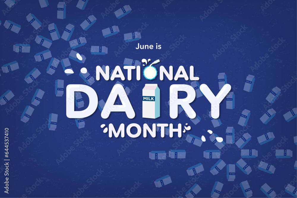 National Dairy Month, celebrated on June. Illustration of Milk carton