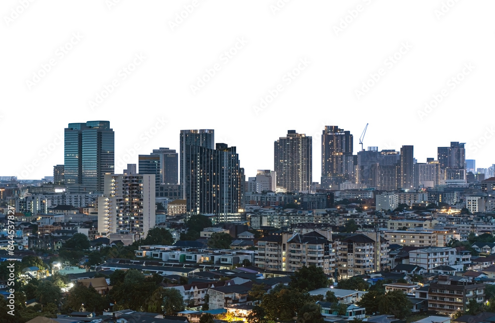 Fototapeta premium city skyline of bangkok thailand Isolated on PNGs transparent background, Use for visualization in architectural presentation 
