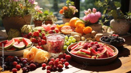 A shot of various fruits and vegetables on the table