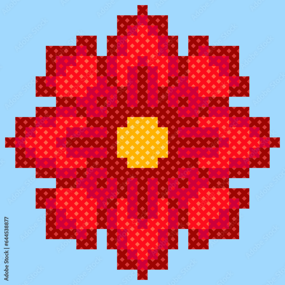Naklejka premium seamless pattern with flowers. tribal pattern. local fabric pattern. pixel pattern. cross stitch