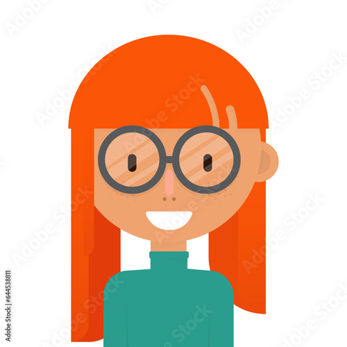 Smile arabic girl with red hair avatar, pirsing, headphones. Flat style on white background