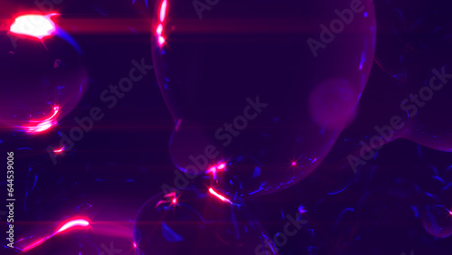 pink translucent diamond metaspheres shining with horizontal flares - abstract 3D illustration
