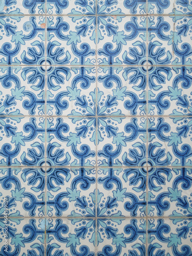 Tiles in different shades of blue and white. In Aveiro, Portugal.
