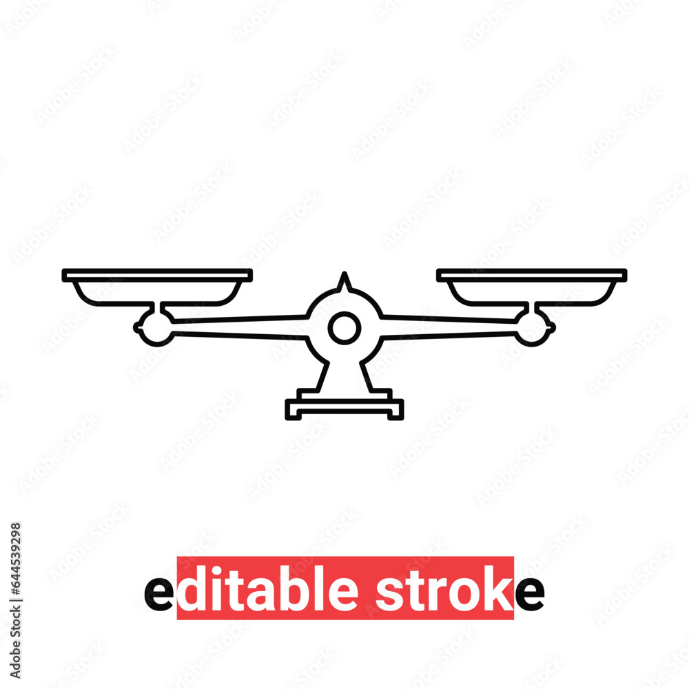 minimal editable stroke weight scales icon. flat linear style trend modern simple logotype graphic design isolated on white background. concept of analysis tool or equipment and weighing-machine minimal editable stroke weight scales icon. flat linear style trend modern simple logotype graphic design isolated on white background. concept of analysis tool or equipment and weighing-machine
