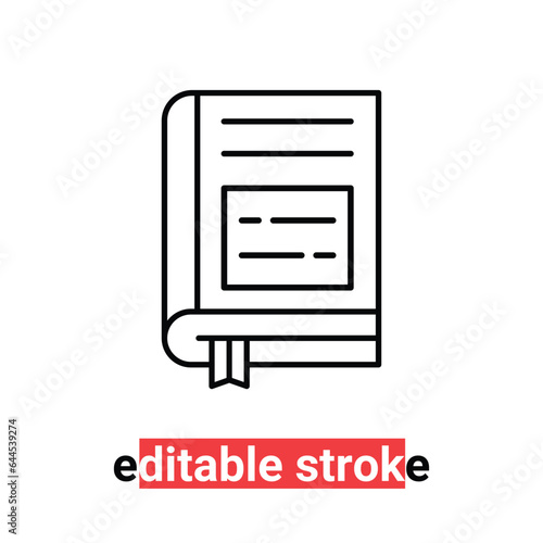 minimal editable stroke book icon. flat linear modern change line thickness ereader logotype graphic design isolated on white. concept of advertising order and info tutorial or dictionary sign