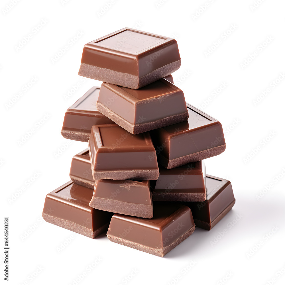 chocolate pieces isolated on white