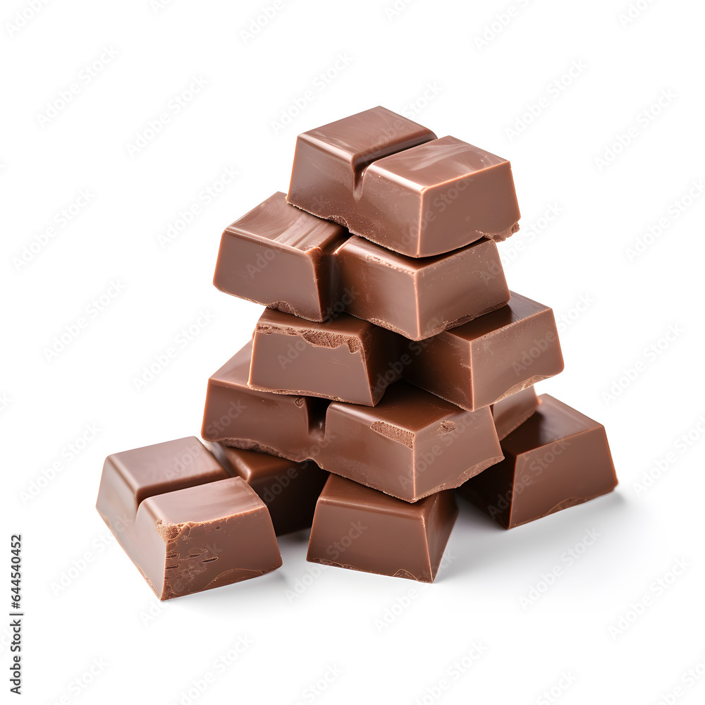 chocolate pieces isolated Cubes of milk chocolate bar isolated on white background