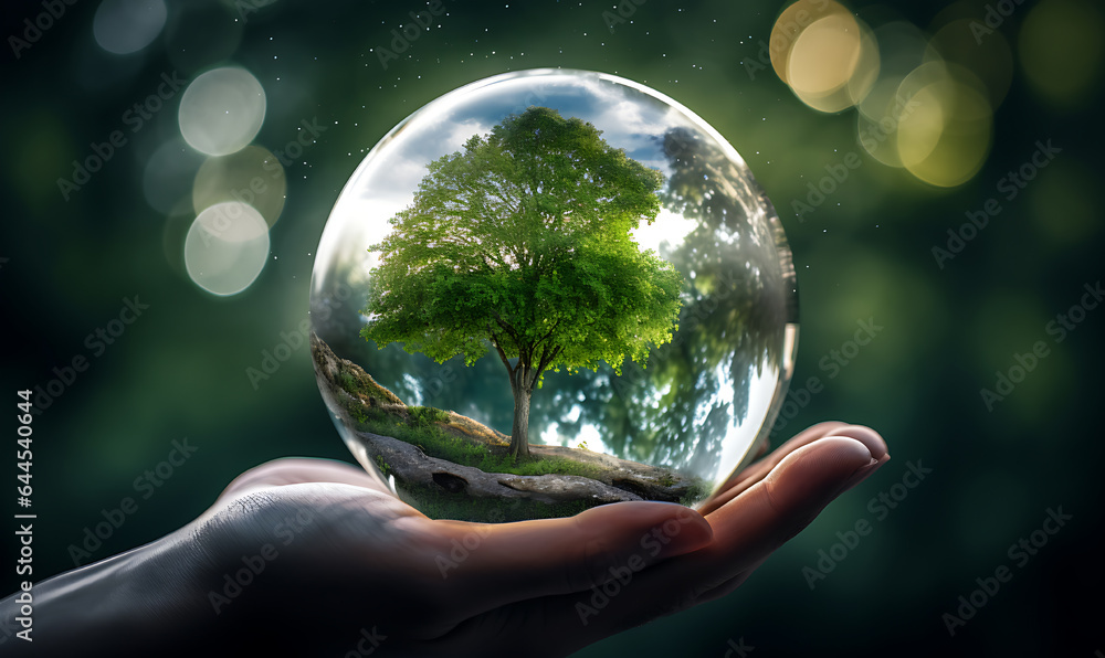 Crystal glass globe ball sphere reflects vibrant nature dew drop wallpaper Background Crystal glass globe ball sphere reflects vibrant nature dew drop wallpaper Background