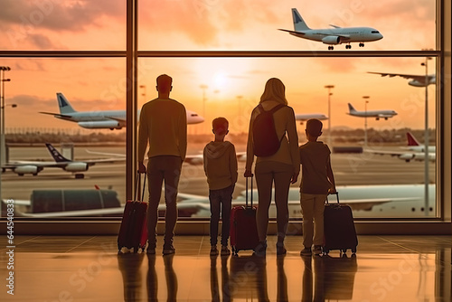 Family waiting for a plane in airport