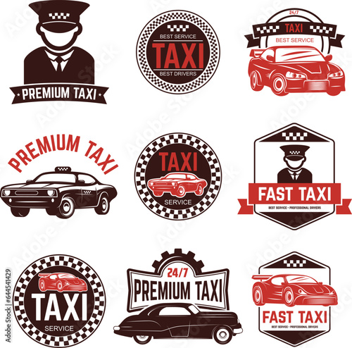 Taxi labels template. Taxi service. Design elements for logo, label, emblem, sign, badge.