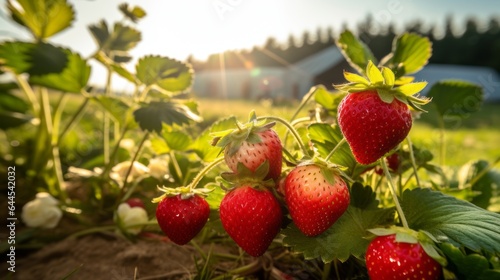 Ripe strawberries in the garden under the sun's rays. Organic farming