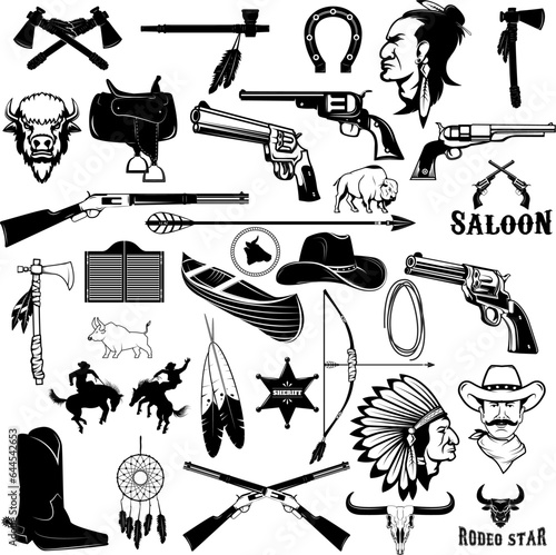 Cowboy and native american indians design elements. Vector illustration.