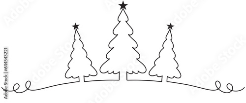 Christmas tree line art drawing on white background