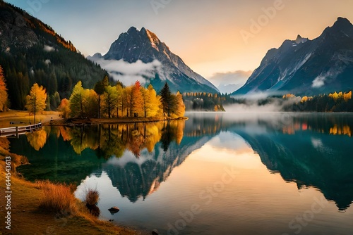 Beautiful autumn scene of Hintersee lake. Colorful morning view of Bavarian Alps on the Austrian border  Germany  Europe. Beauty of nature concept background 