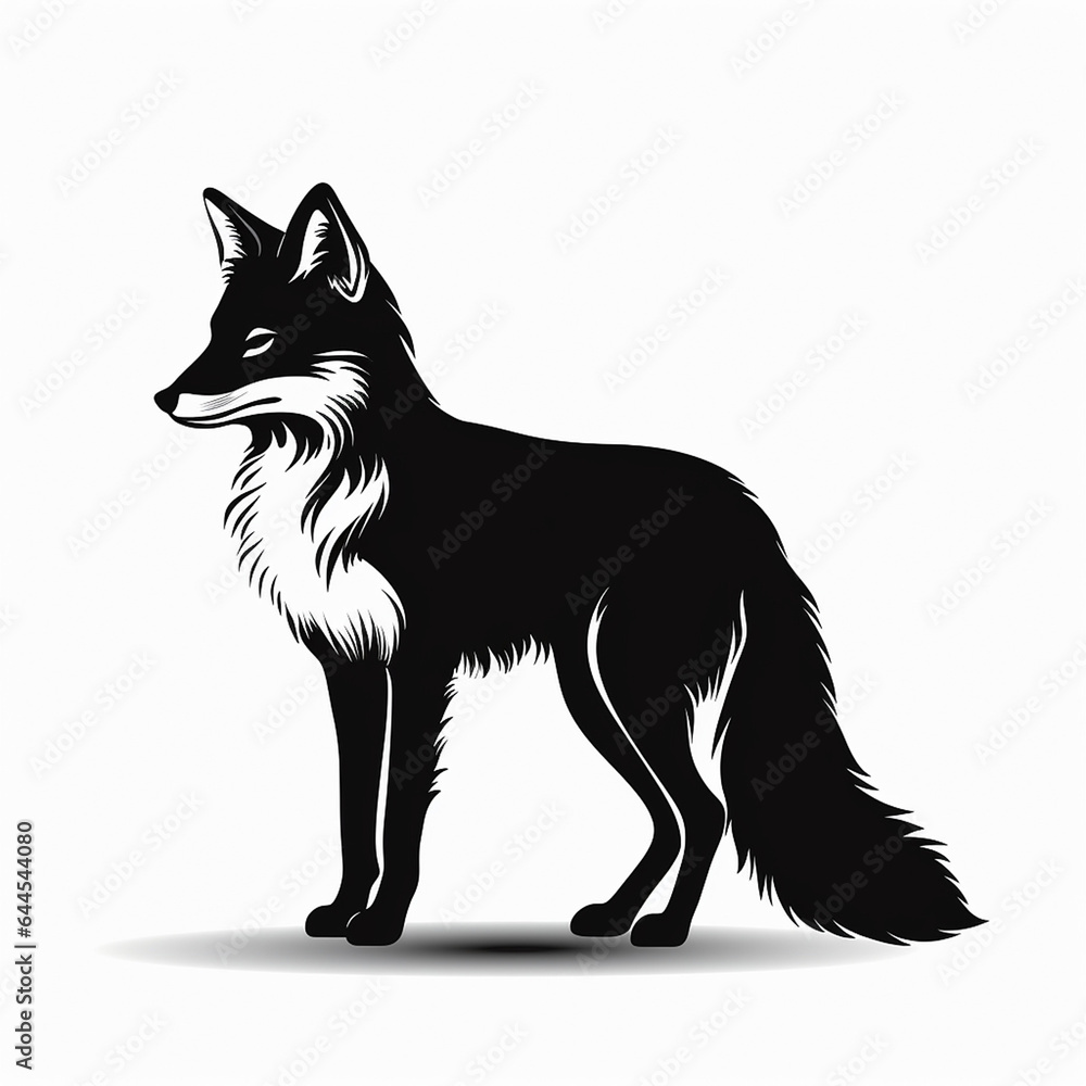 fox standing black and white illustration isolated on white fox standing black and white illustration isolated on white