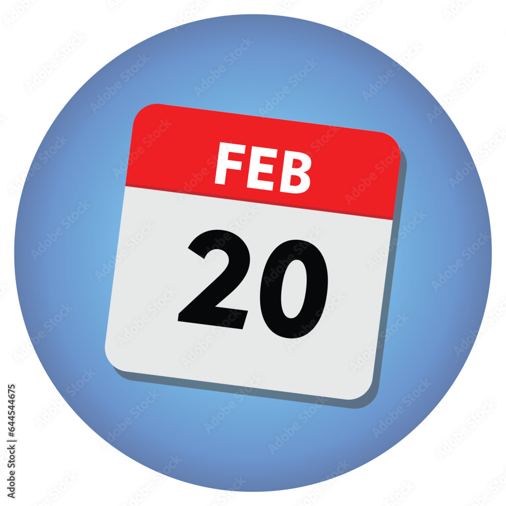 Fototapeta premium 20 february icon with white background, calender icon