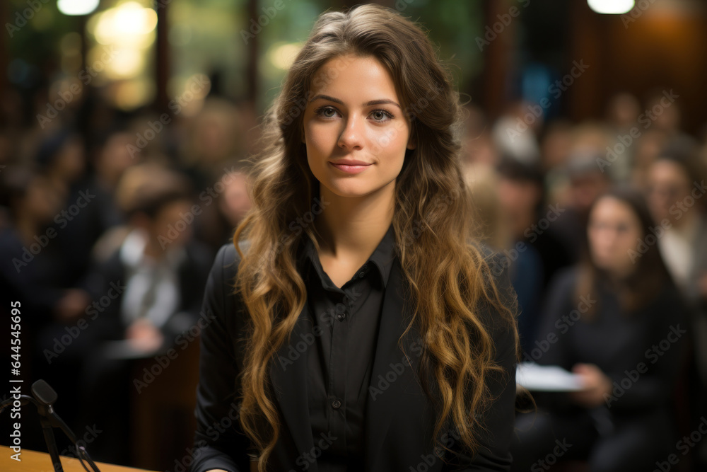 Obraz premium A student takes part in a virtual debate, refining critical thinking skills and engaging in thought-provoking discussions. Generative AI.