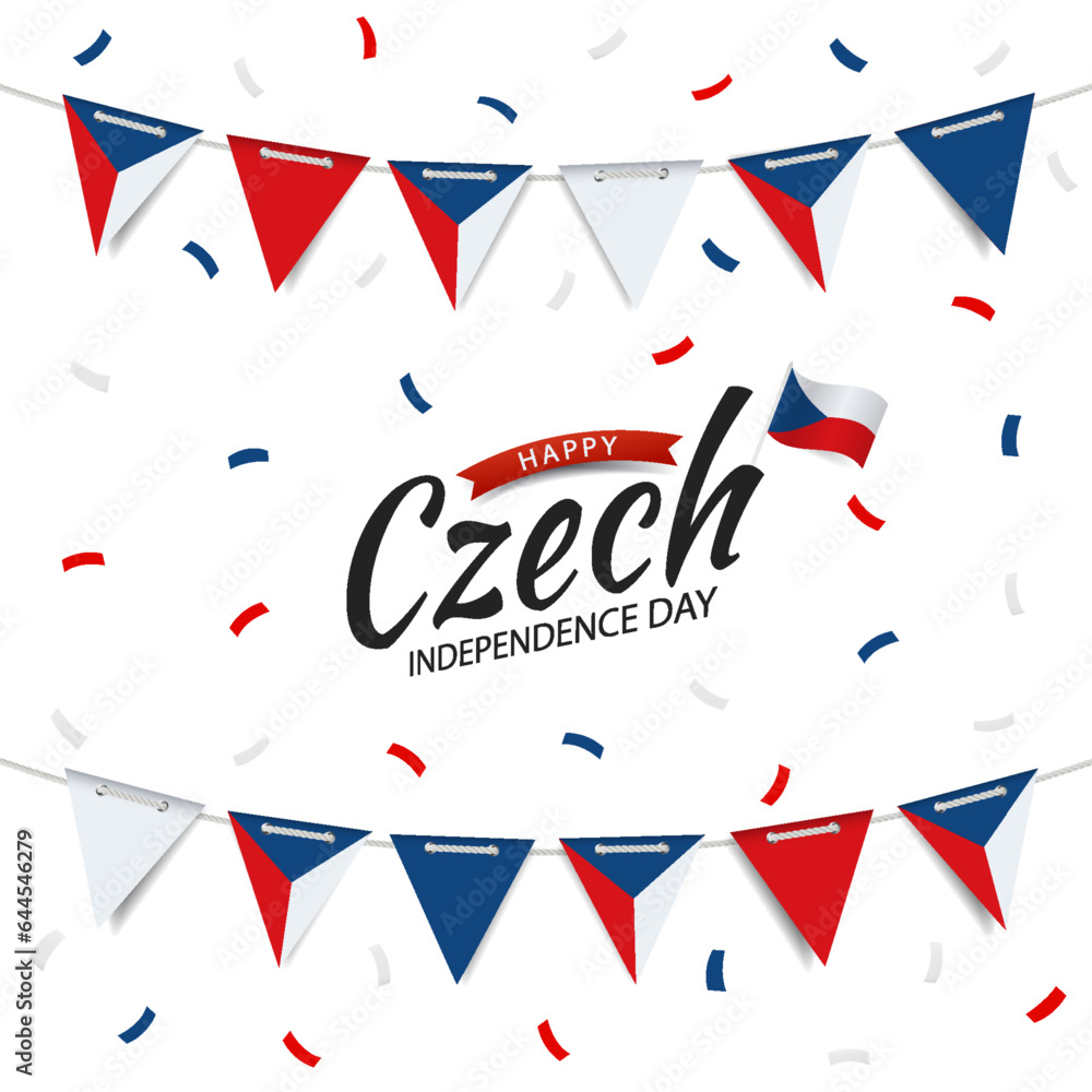 Vector Illustration of  Czech Independence Day. Garland with the flag of Czech on a white background.
