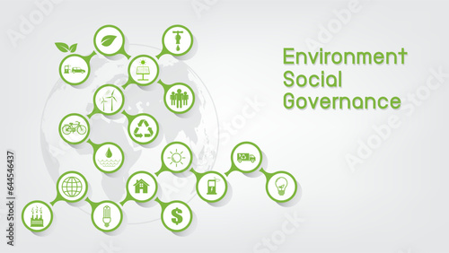 Green Business template and background for Sustainability development and ESG concept with flat icons, vector illustration