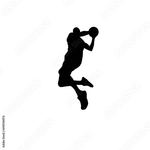 Basketball athlette in action. Basketball athlette silhouette. Black and white basketball illustration.