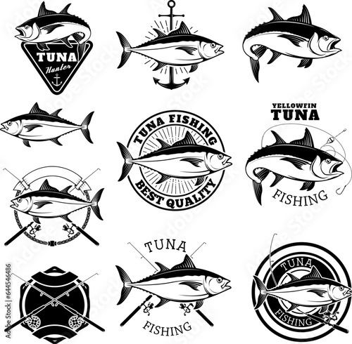 tuna fishing. Design elements for fishing team emblem. Vector illustration.
