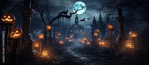 Halloween lanterns on graveyard
