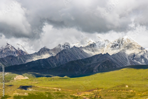 Dark Clouds HImalayan Mountains and Road to Korala Border between Tibet China and Upper Mustang  Nepal