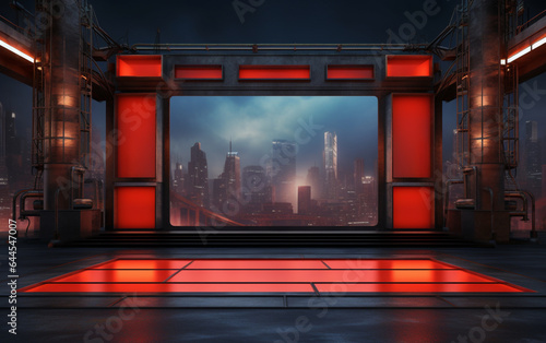 Industrial TV show backdrop. Ideal for virtual tracking system sets. 3D rendering 