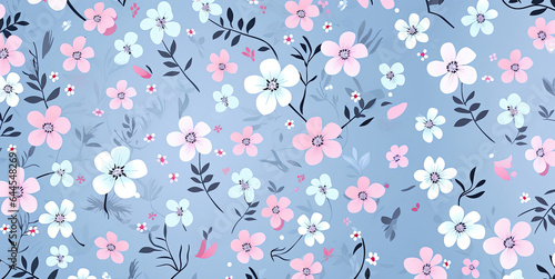 floral pattern in pastel colors, seamless, in blue and pink colors, small pattern, small flowers, children's print