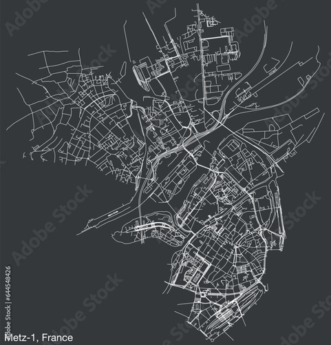 Detailed hand-drawn navigational urban street roads map of the METZ-1 CANTON of the French city of METZ, France with vivid road lines and name tag on solid background