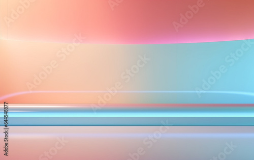 Light glossy surface with copyspace on abstract light wall backdrop. 3D rendering, mock up