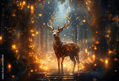 Festive Magic: Glowing Reindeer in Winter Wonderland