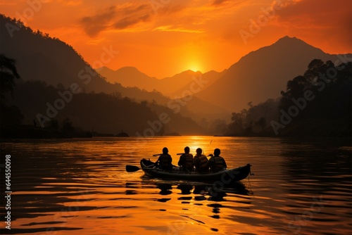 Soldiers collaborate to row a boat towards a mountain target © Muhammad Ishaq