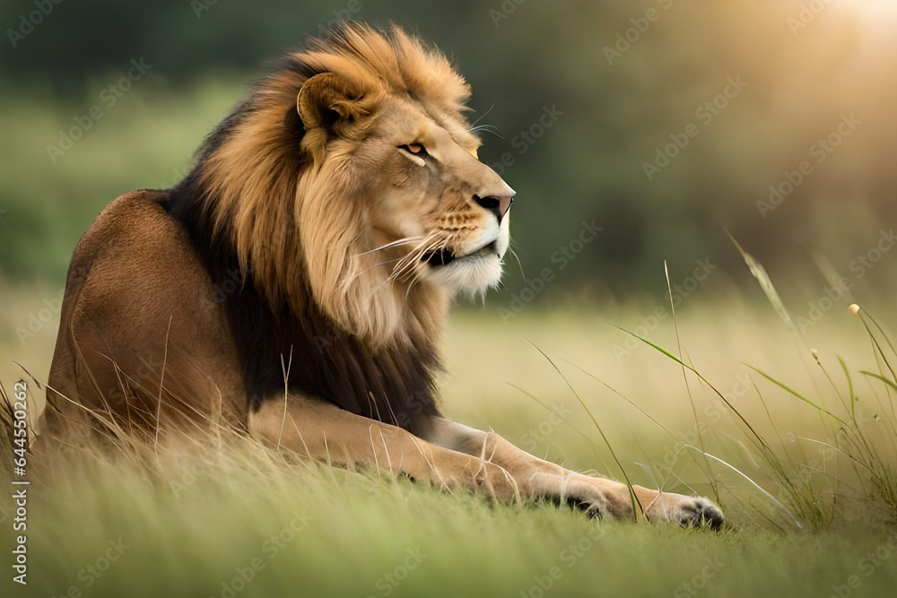 Fototapeta premium lion in the wild generated ai