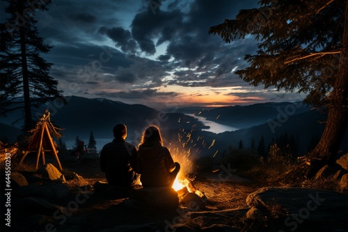 Under the starry Milky Way, a young couple finds campfire solace