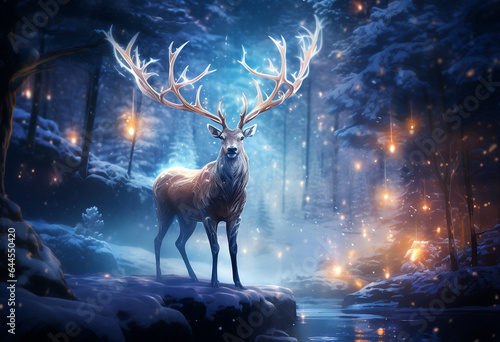 Majestic Winter Wonderland: Enchanting Reindeer Featured in a Magical Light Display © Ash
