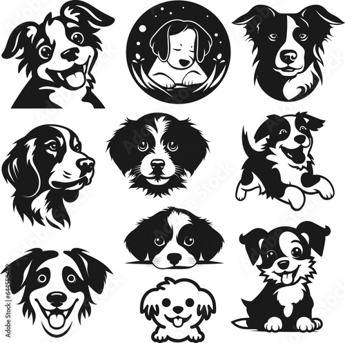 Cute dog silhouette svg bundle, Dog breeds vector-dog face collection.
