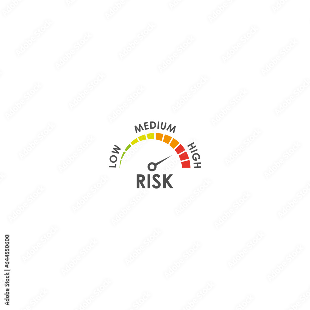 Risk concept on speedometer icon. Risk meter icon Risk concept on speedometer icon. Risk meter icon