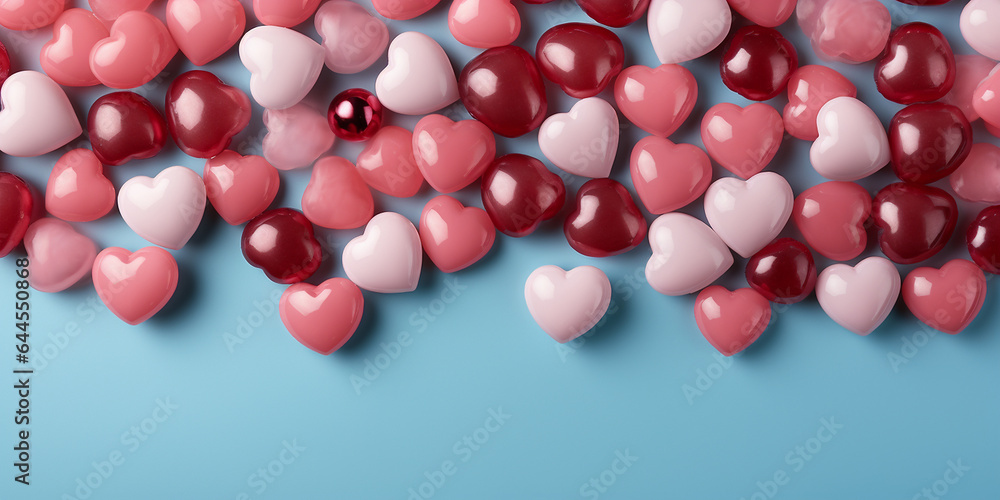 Viele Herzen in rosa dekoriert als Druckvorlage und Hintergrundmotiv in Querformat für Banner, ai generativ Viele Herzen in rosa dekoriert als Druckvorlage und Hintergrundmotiv in Querformat für Banner, ai generativ