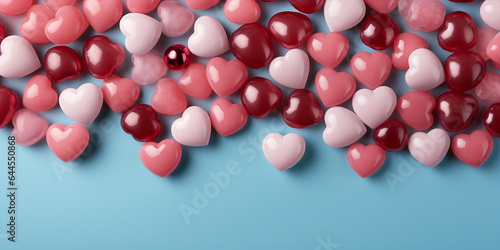 Viele Herzen in rosa dekoriert als Druckvorlage und Hintergrundmotiv in Querformat f  r Banner  ai generativ