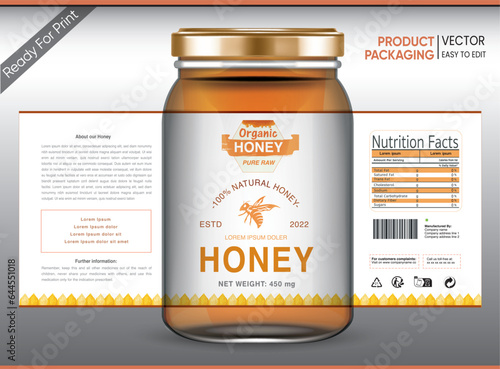 Honey Label, Honey Packaging, Bee honey, Honey Vector packaging, Label for print, Print ready file, Vector design, pack, vector packaging, Food label, Nutrition Label,Bottle Mockup