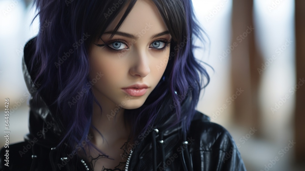 Gothic-styled teenage girl with dark makeup.