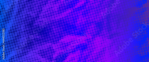 Halftone vector art background for cover design, poster, cover, banner, flyer and cards. Neon colored abstract design with blue and purple dots. Futuristic retro illustration. 