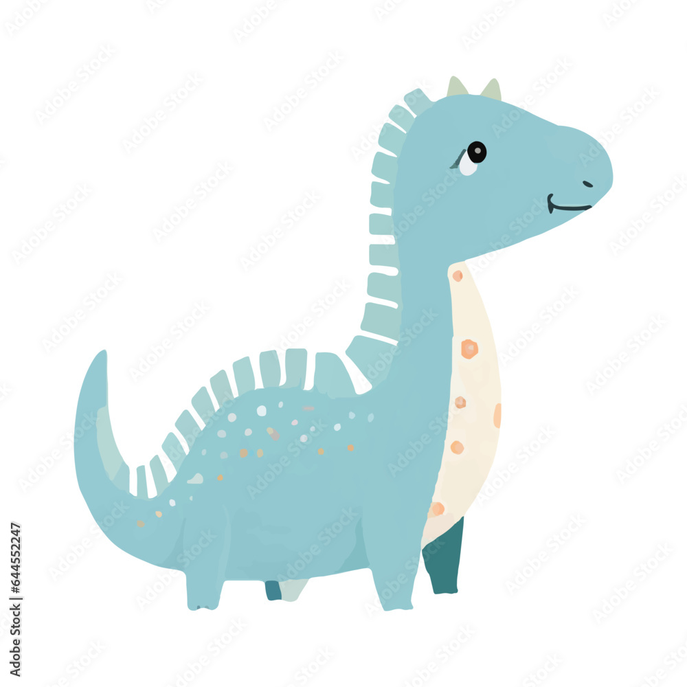 Cute cartoon blue dinosaur. Hand drawn vector dinosaur illustrations