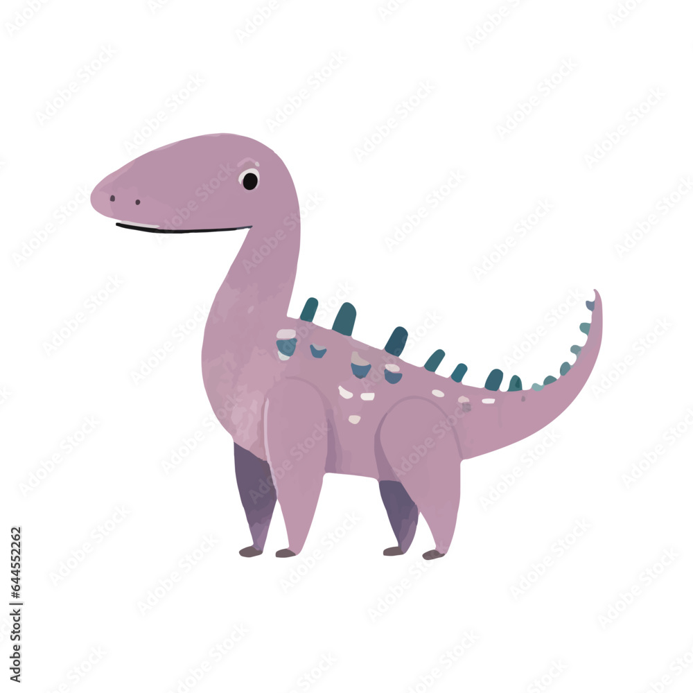 Cute cartoon purple dinosaur. Hand drawn vector dinosaur illustrations